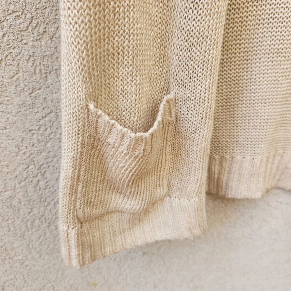 CHICO'S Women's Cardigan Beige Extra Large Linen Loose Knit Minimalist - Picture 2 of 8